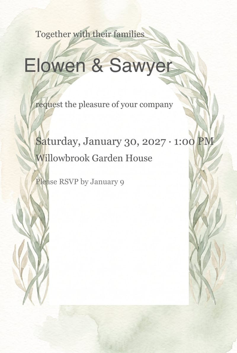 Willow Wreath Arch Wedding Invitation invitation