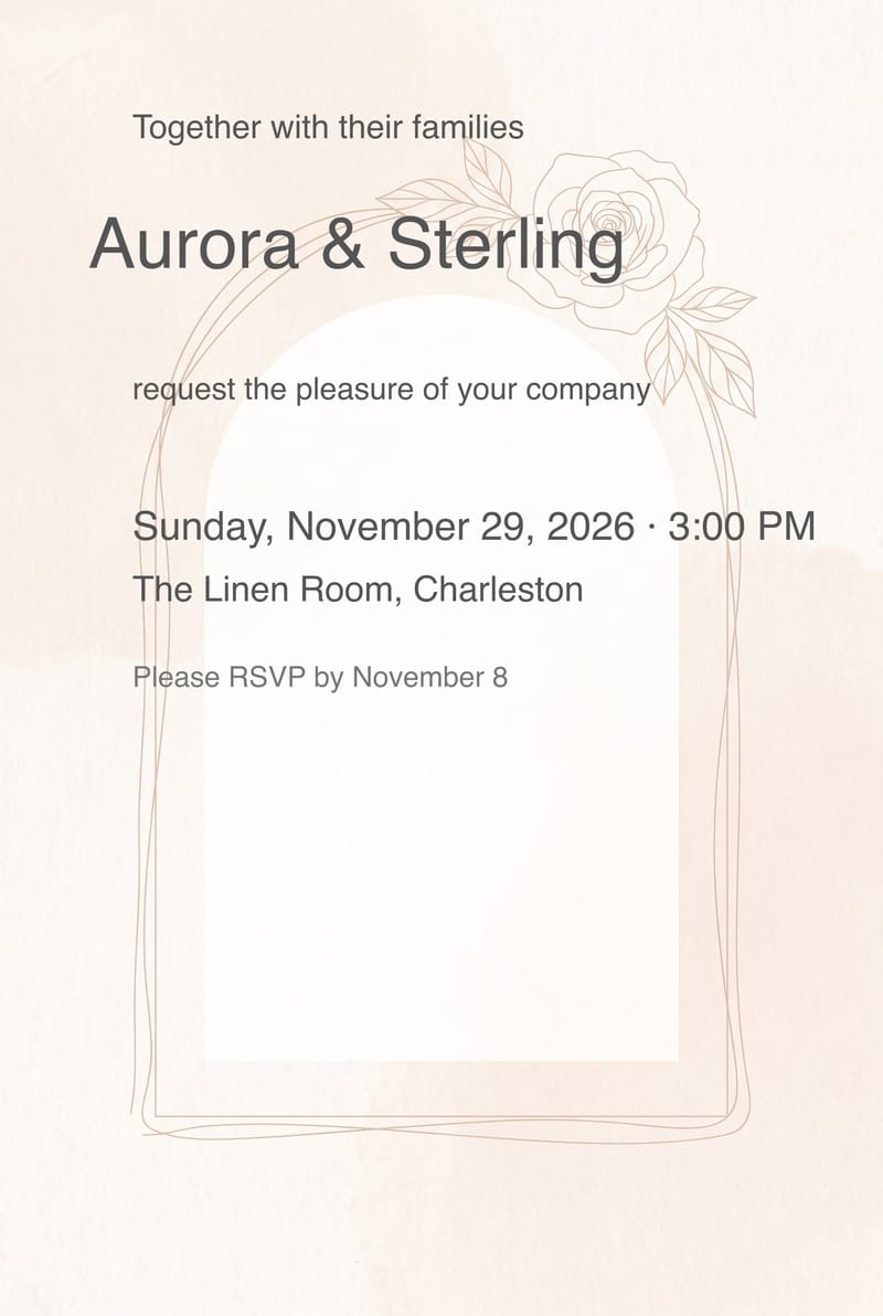 Minimalist Single Rose Arch Modern Wedding Invitation invitation