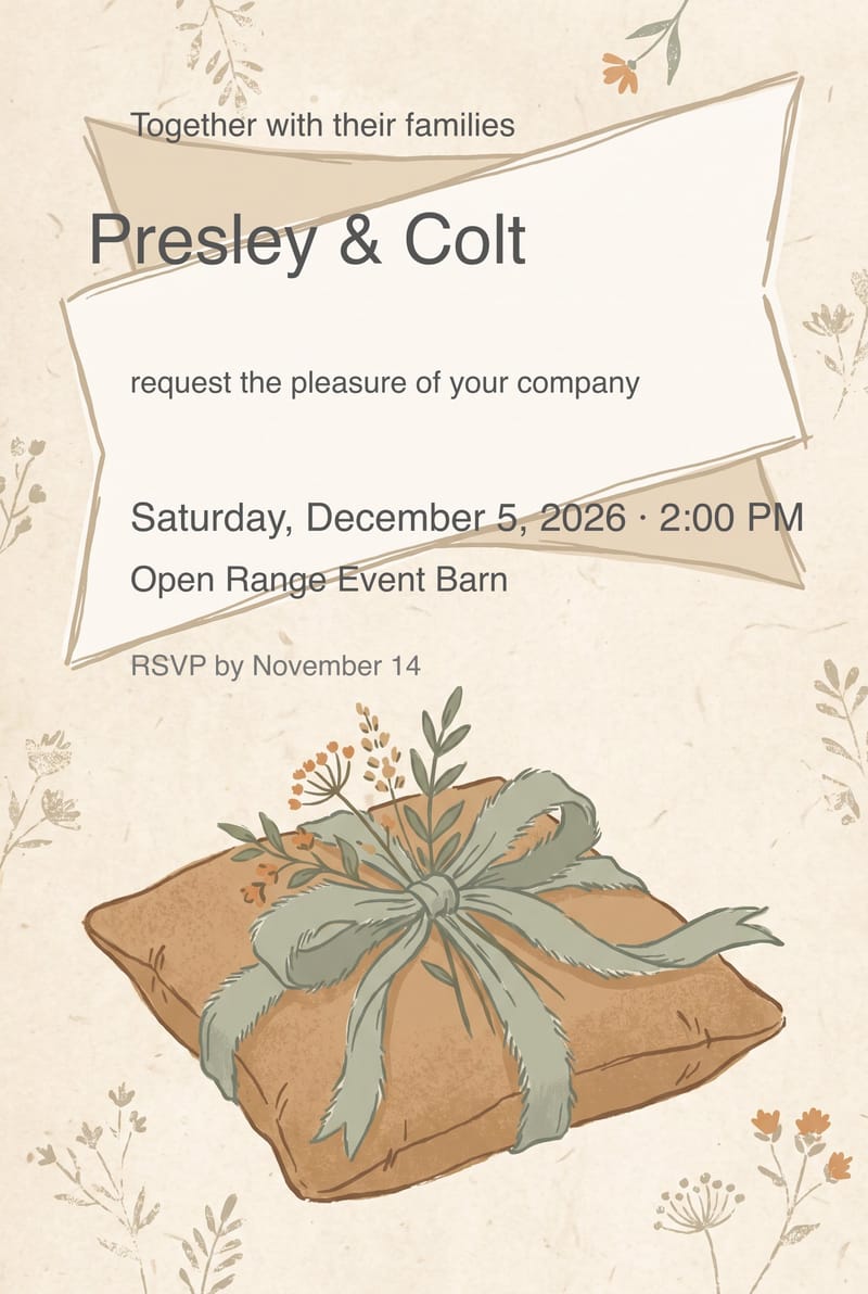 Suede Ring Pillow Rustic Wedding Invitation invitation