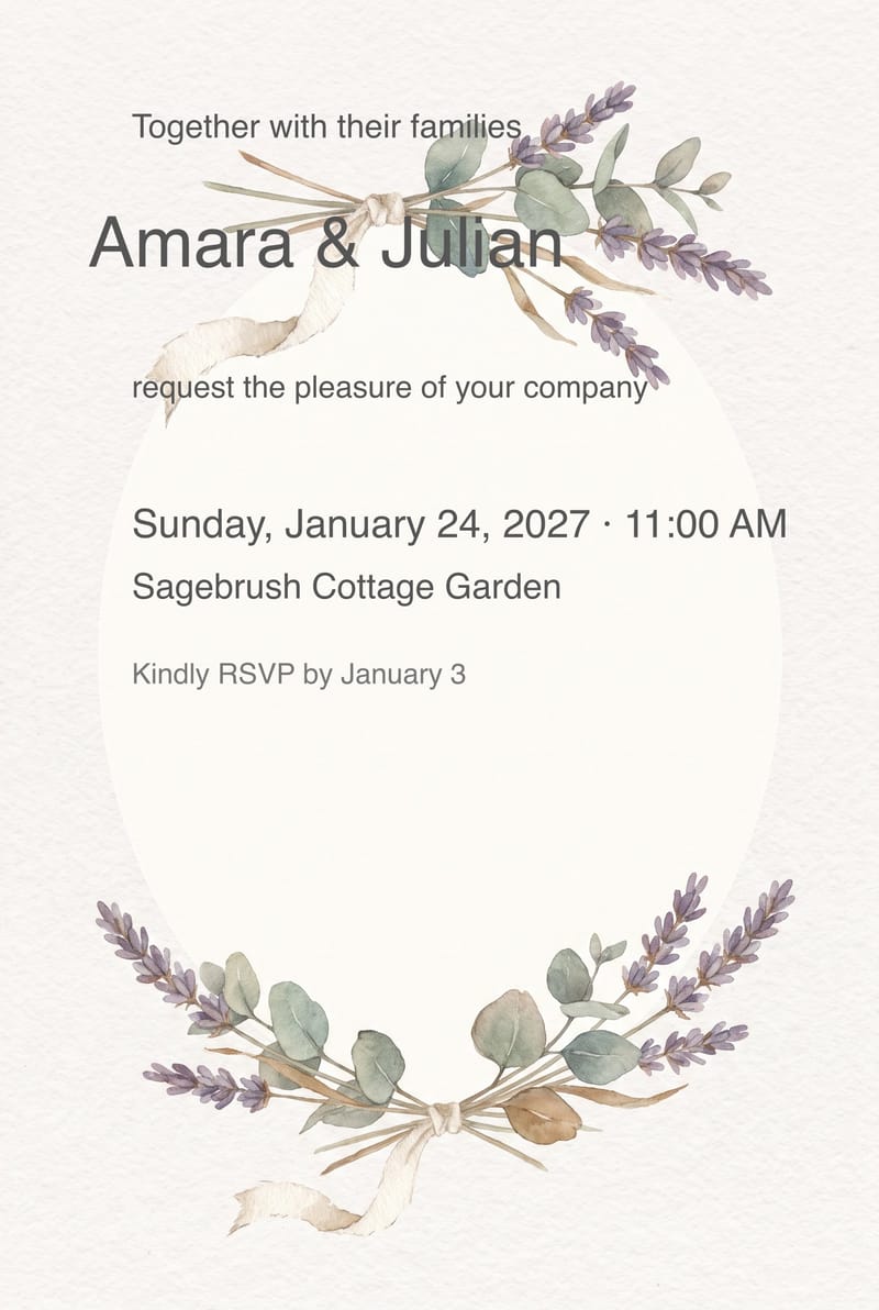 Dried Lavender Bouquet Wedding Invitation invitation