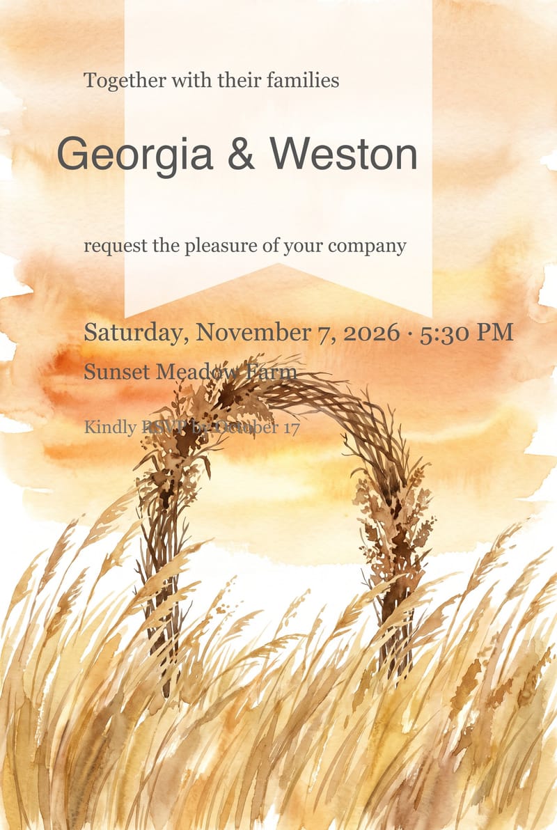 Golden Prairie Ceremony Rustic Wedding Invitation invitation