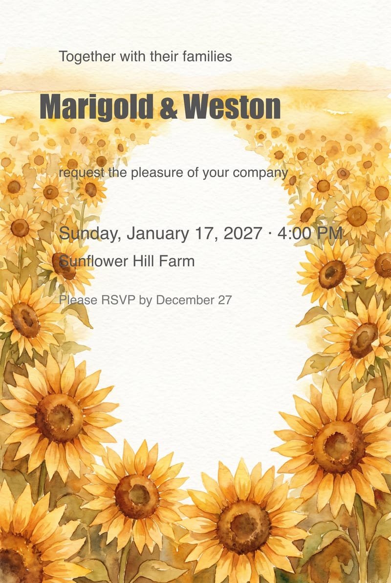 Golden Sunflower Aisle Wedding Invitation invitation