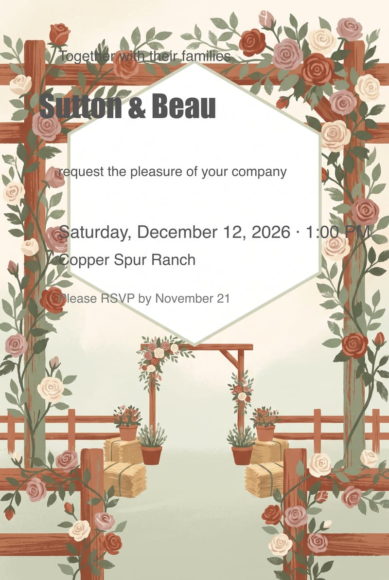 Ranch Fence Roses Rustic Wedding Invitation invitation