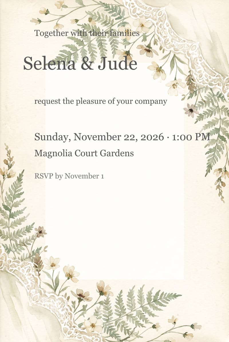Lace Veil Wildflowers Rustic Wedding Invitation invitation