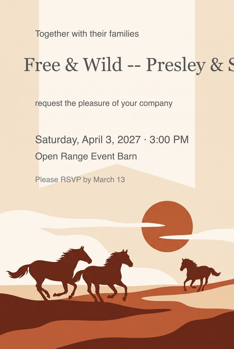 Wild Horses At Dusk Wedding Invitation invitation