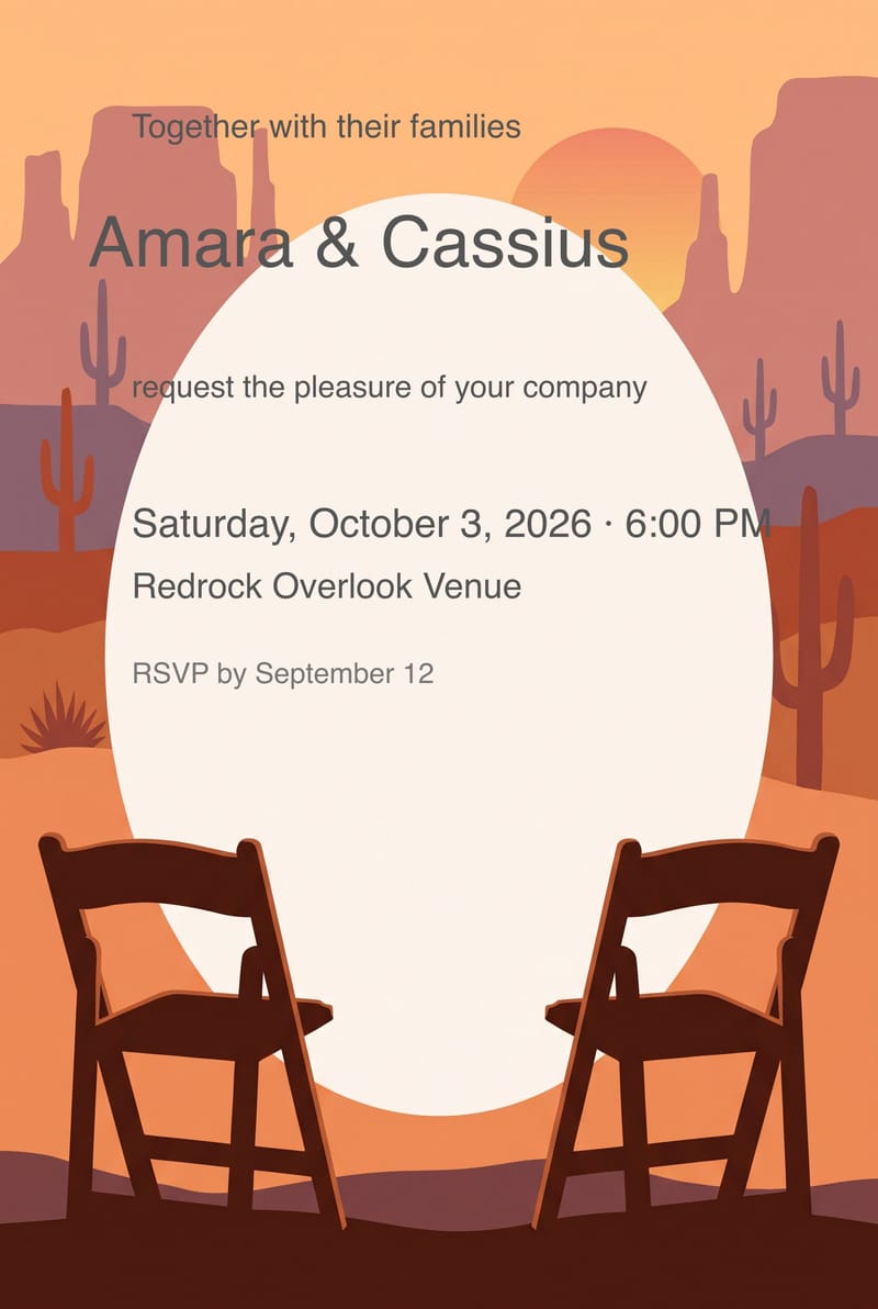 Desert Sunset Ceremony Chairs Wedding Invitation invitation
