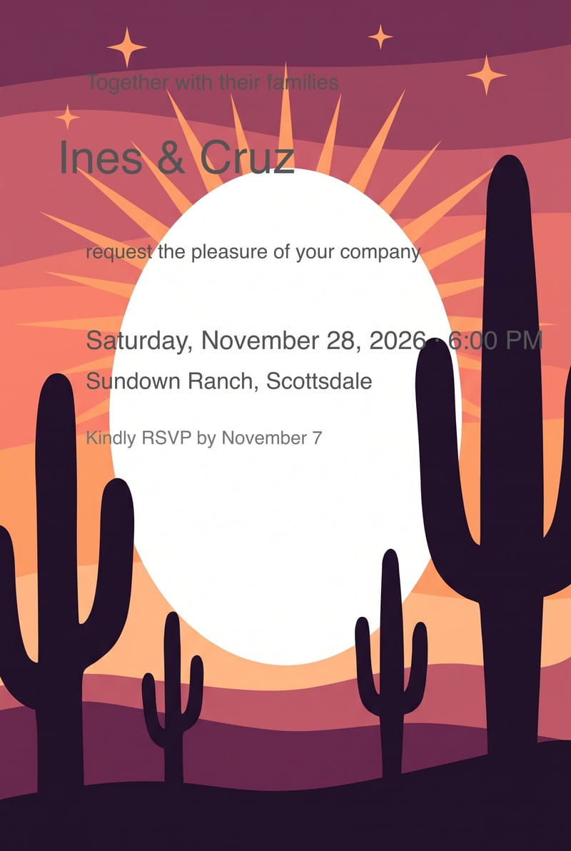 Saguaro Sunset Desert Wedding Invitation invitation