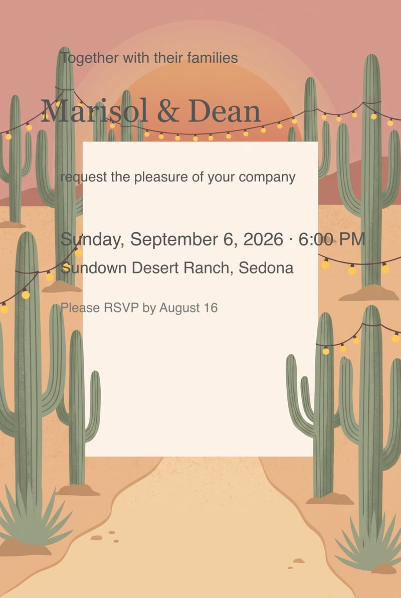 Desert Aisle Cacti Rustic Wedding Invitation invitation
