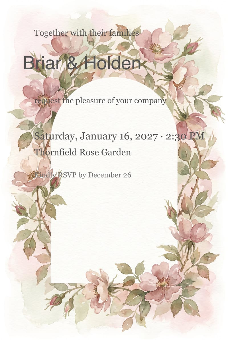 Wild Rose Bramble Arch Wedding Invitation invitation