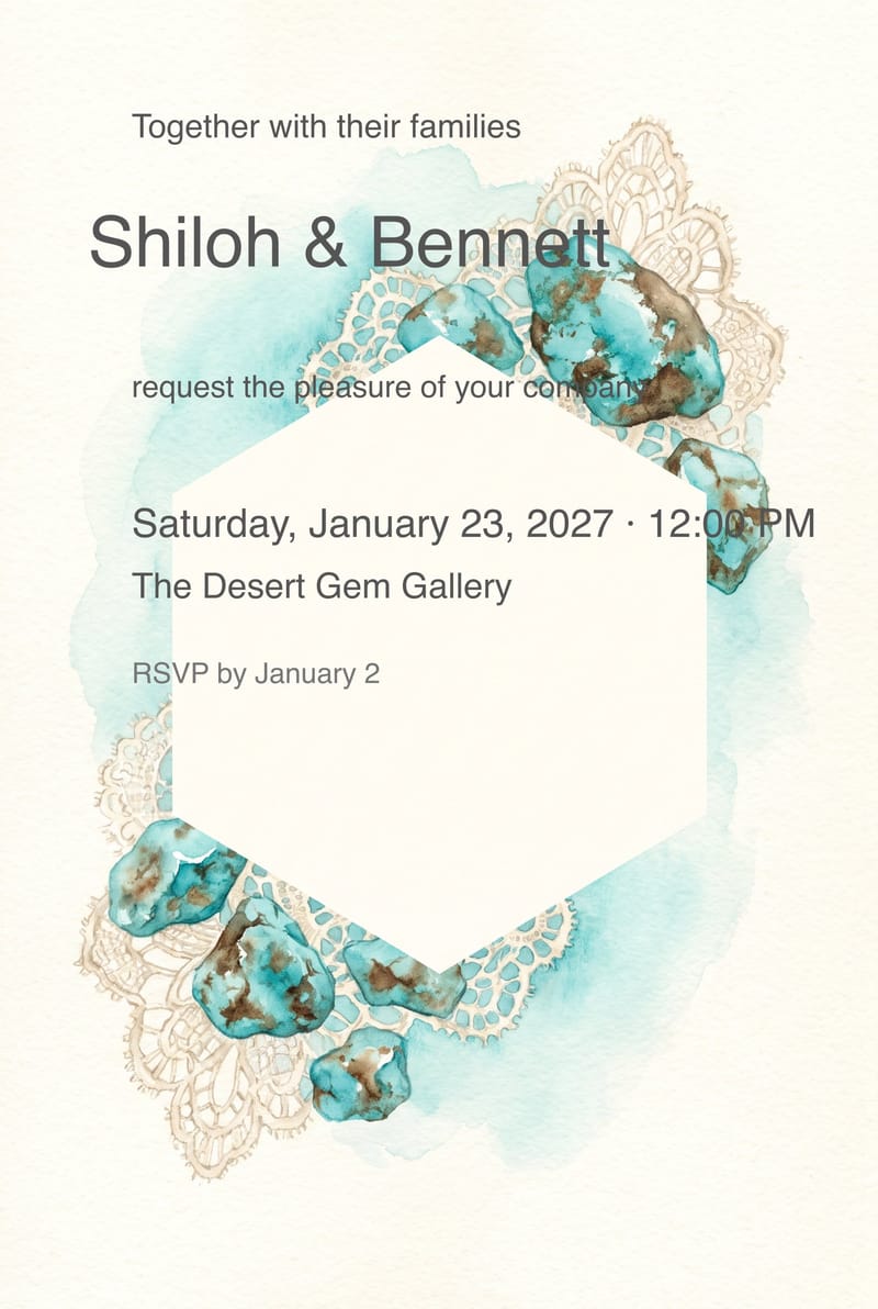 Raw Turquoise & Lace Wedding Invitation invitation