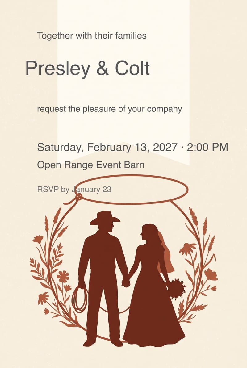 Cowboy & Cowgirl Lasso Wedding Invitation invitation