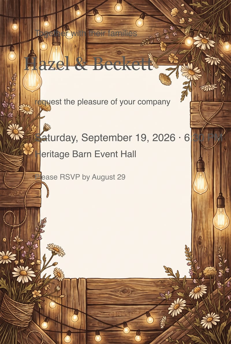 Barn Wood String Lights Rustic Wedding Invitation invitation