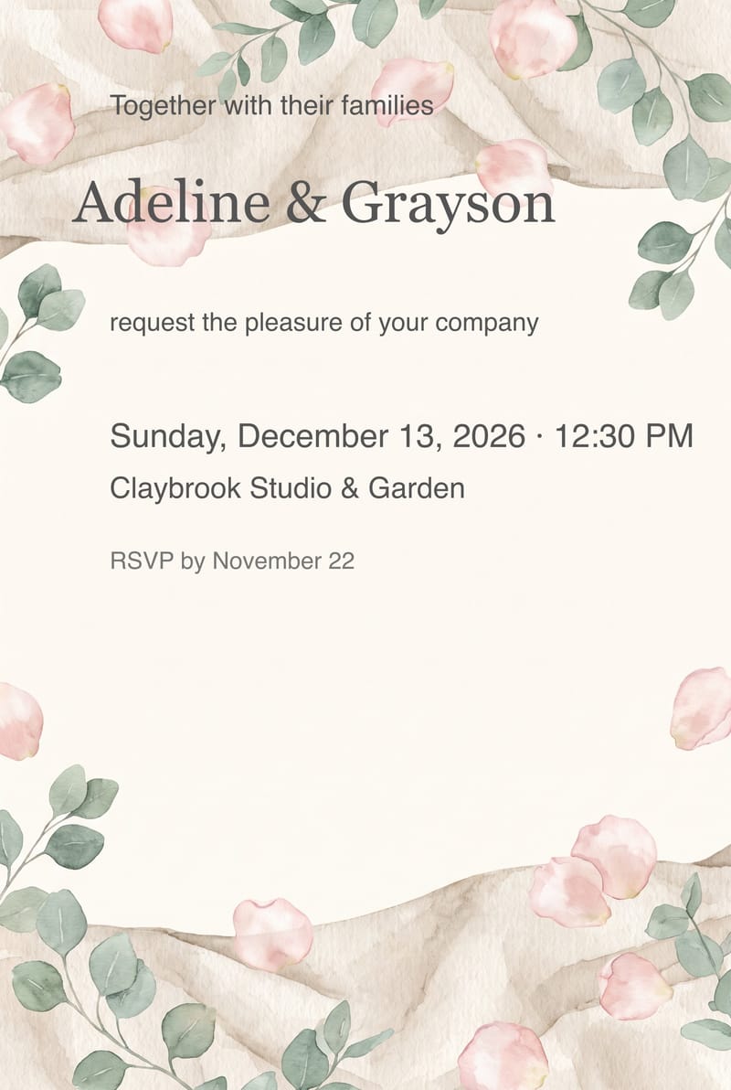 Linen Runner Petals Rustic Wedding Invitation invitation