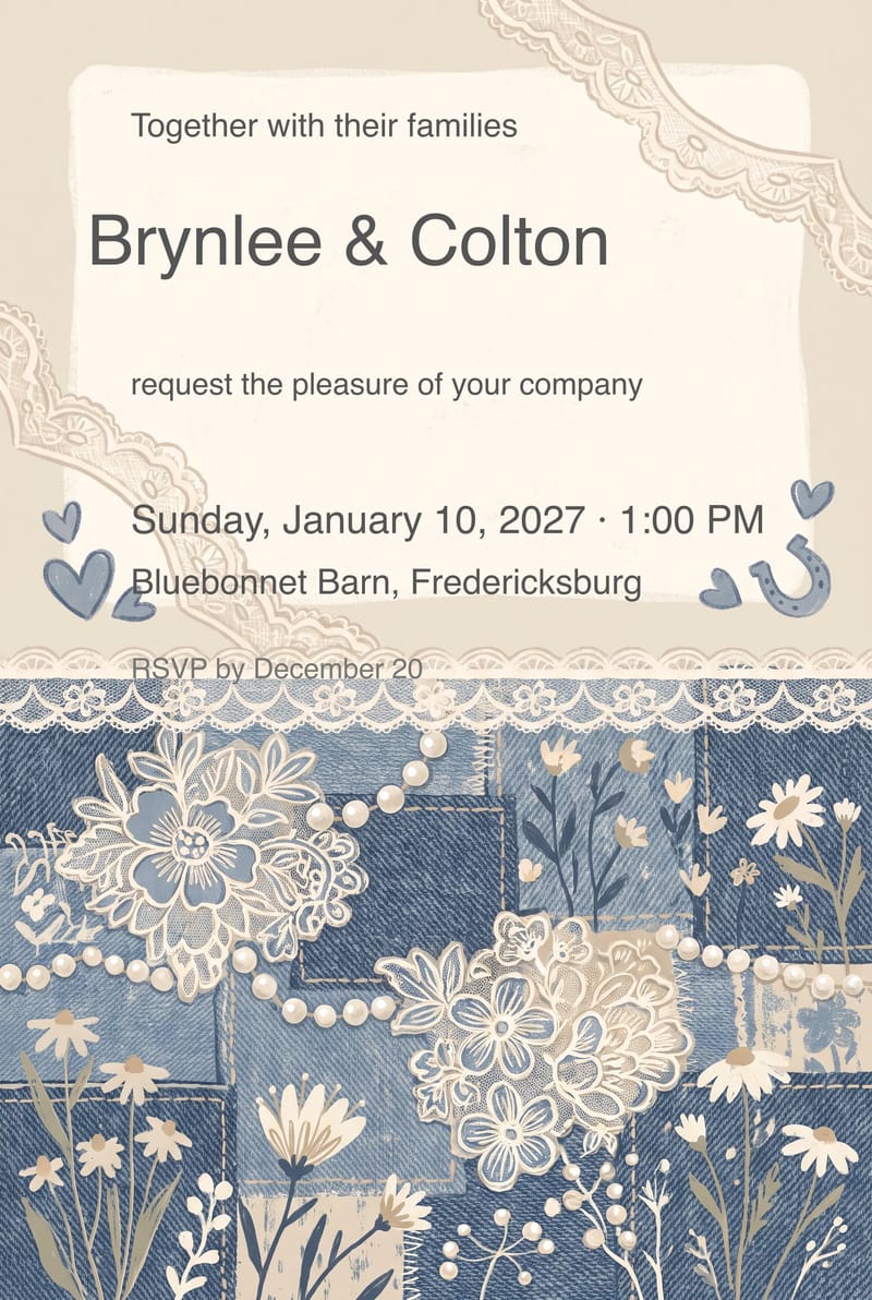 Denim & Lace Wedding Invitation invitation
