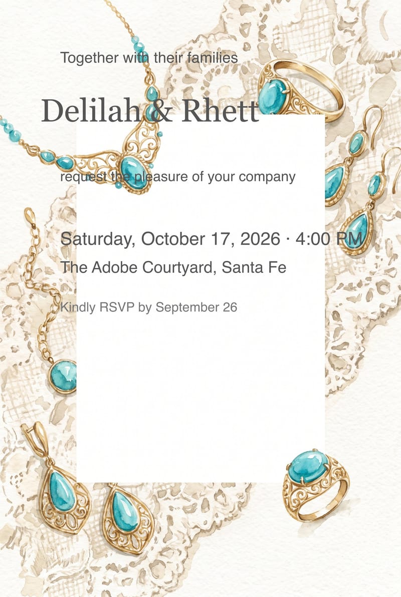 Turquoise & Lace Jewelry Rustic Wedding Invitation invitation