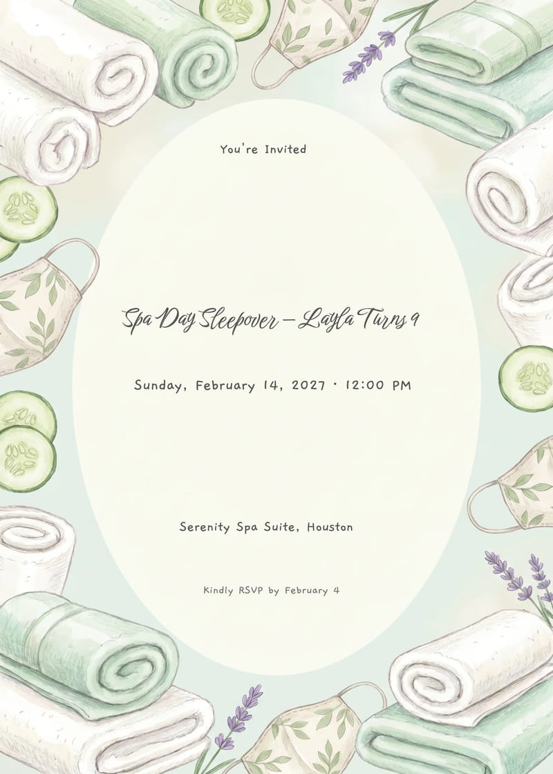 Spa Day Sleepover Birthday Invitation invitation