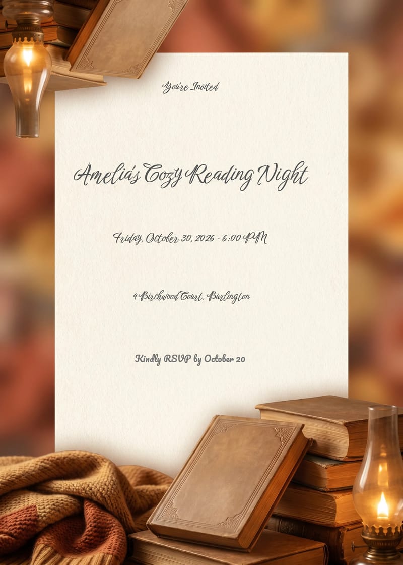 Cozy Reading Nook Sleepover Birthday Invitation invitation