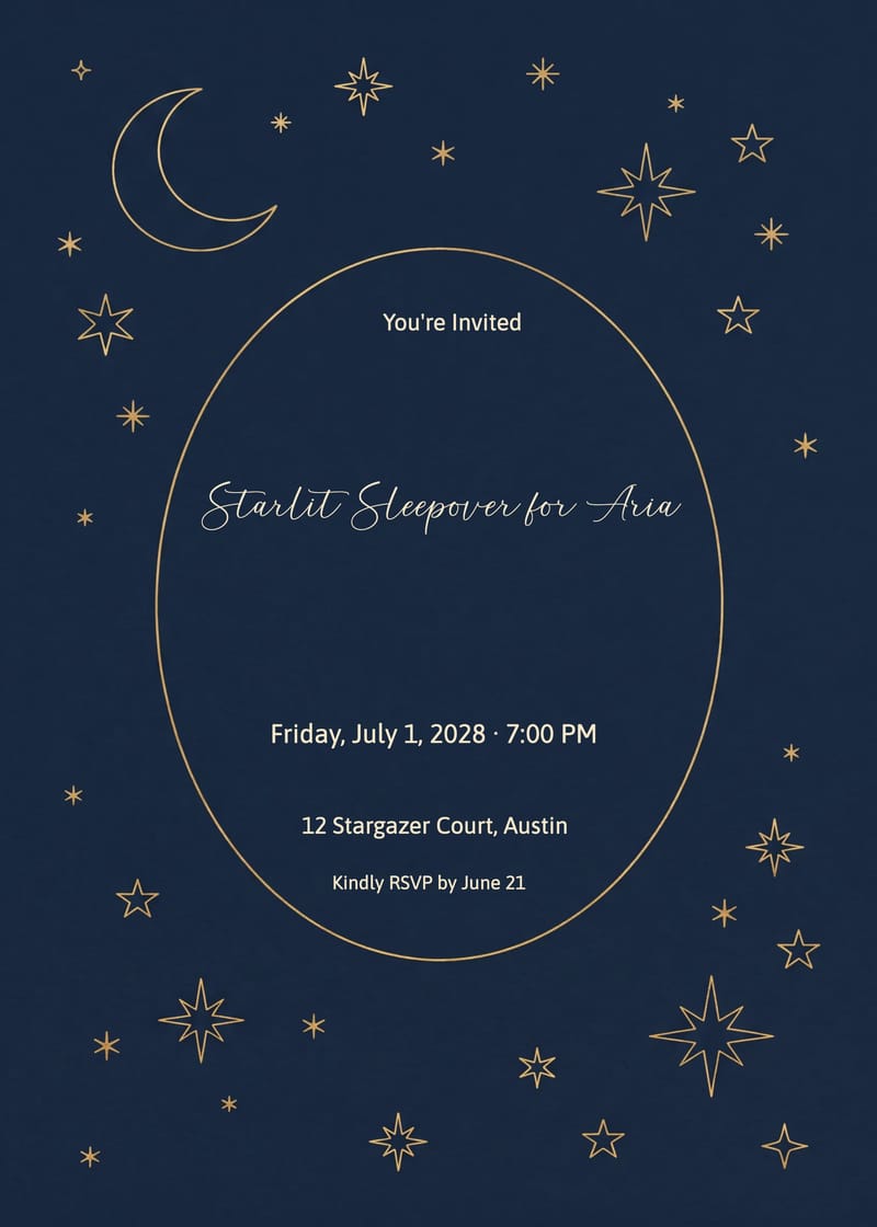 Moon And Stars Sleepover Birthday Invitation invitation