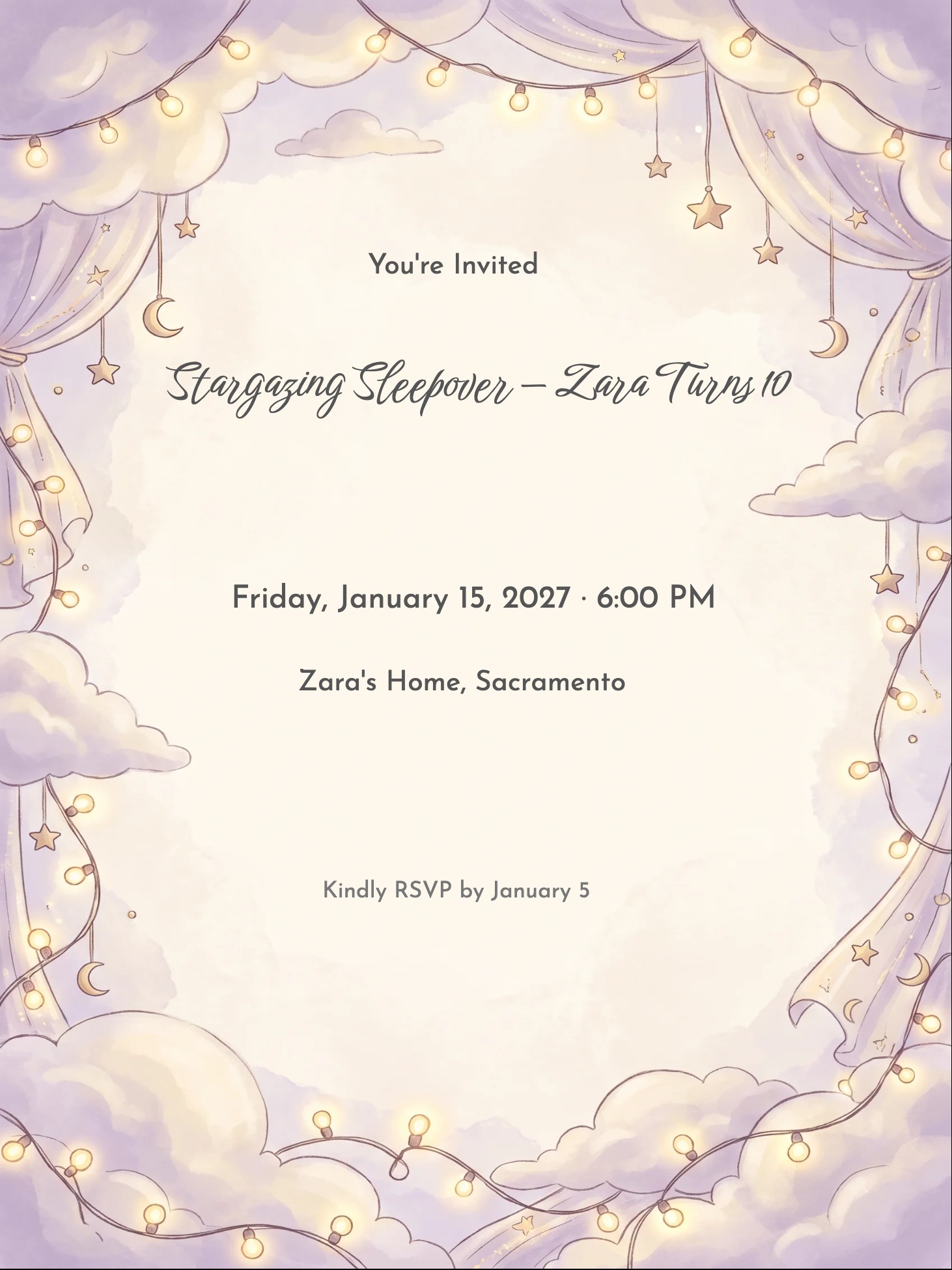 Fairy Lights Sleepover Birthday Invitation invitation