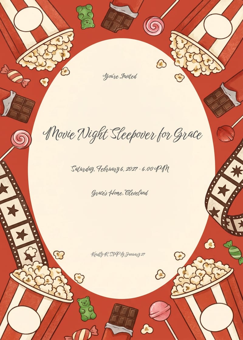 Popcorn Movie Night Sleepover Birthday Invitation invitation