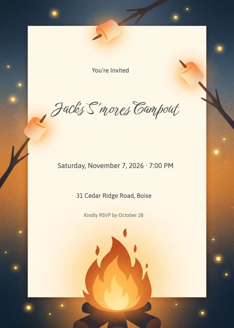 Campfire S'mores Sleepover Birthday Invitation invitation