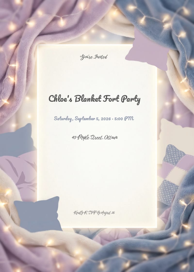 Cozy Blanket Fort Sleepover Birthday Invitation invitation