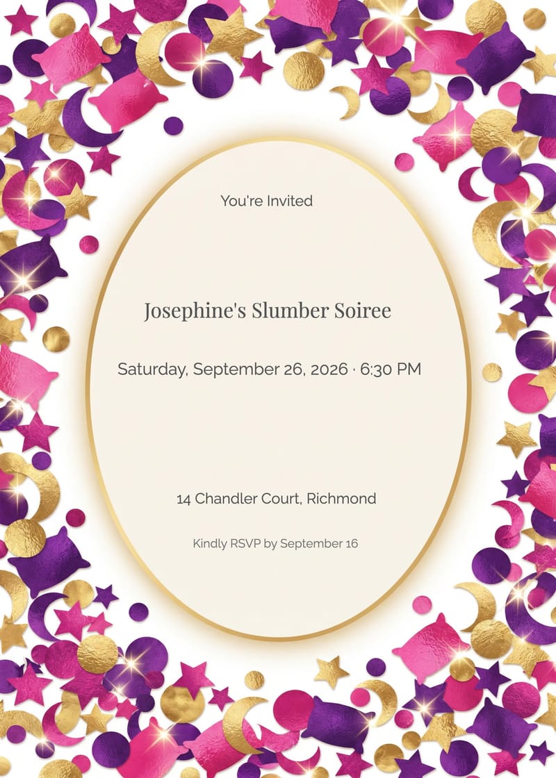 Gold Confetti Sleepover Birthday Invitation invitation