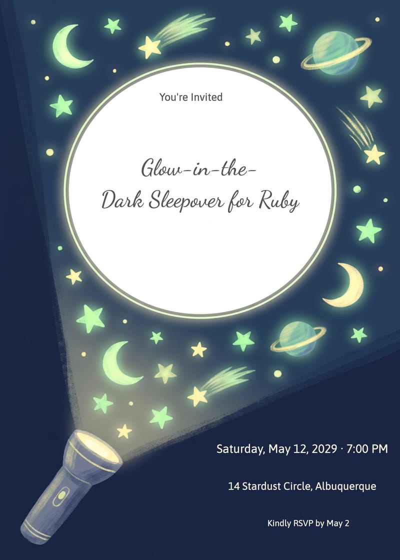 Glow In The Dark Sleepover Birthday Invitation invitation