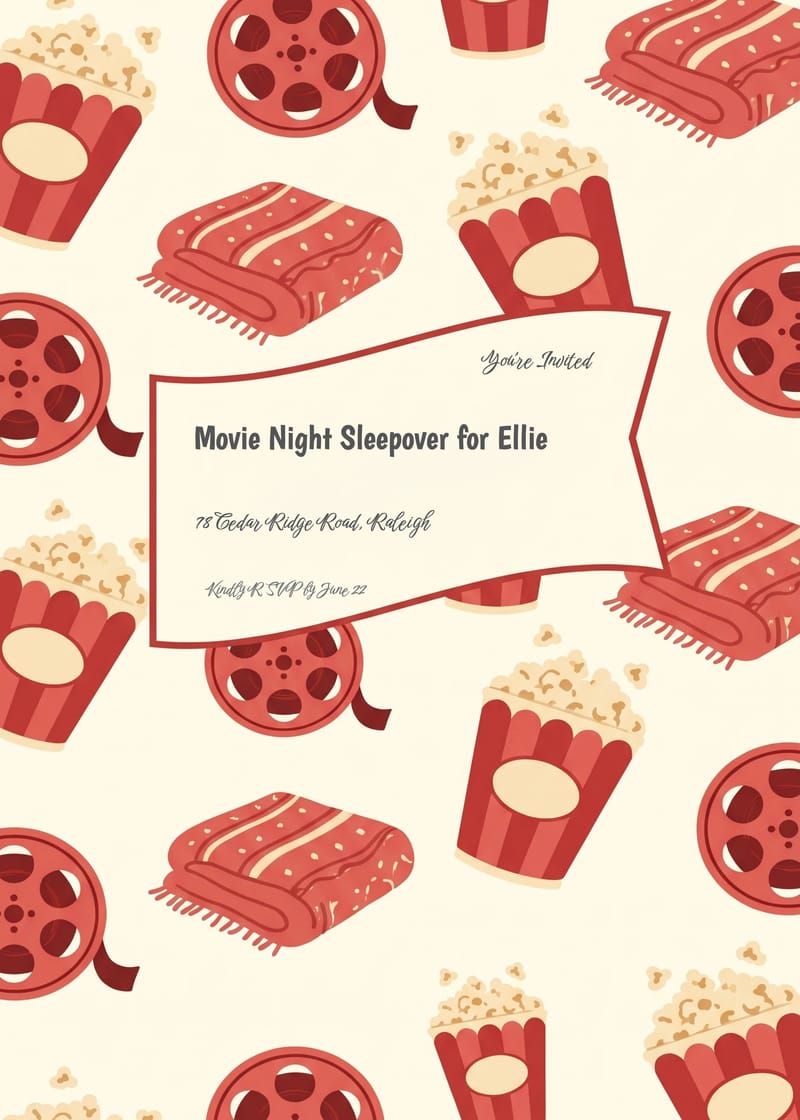 Red Popcorn Pattern Movie Night Invitation invitation