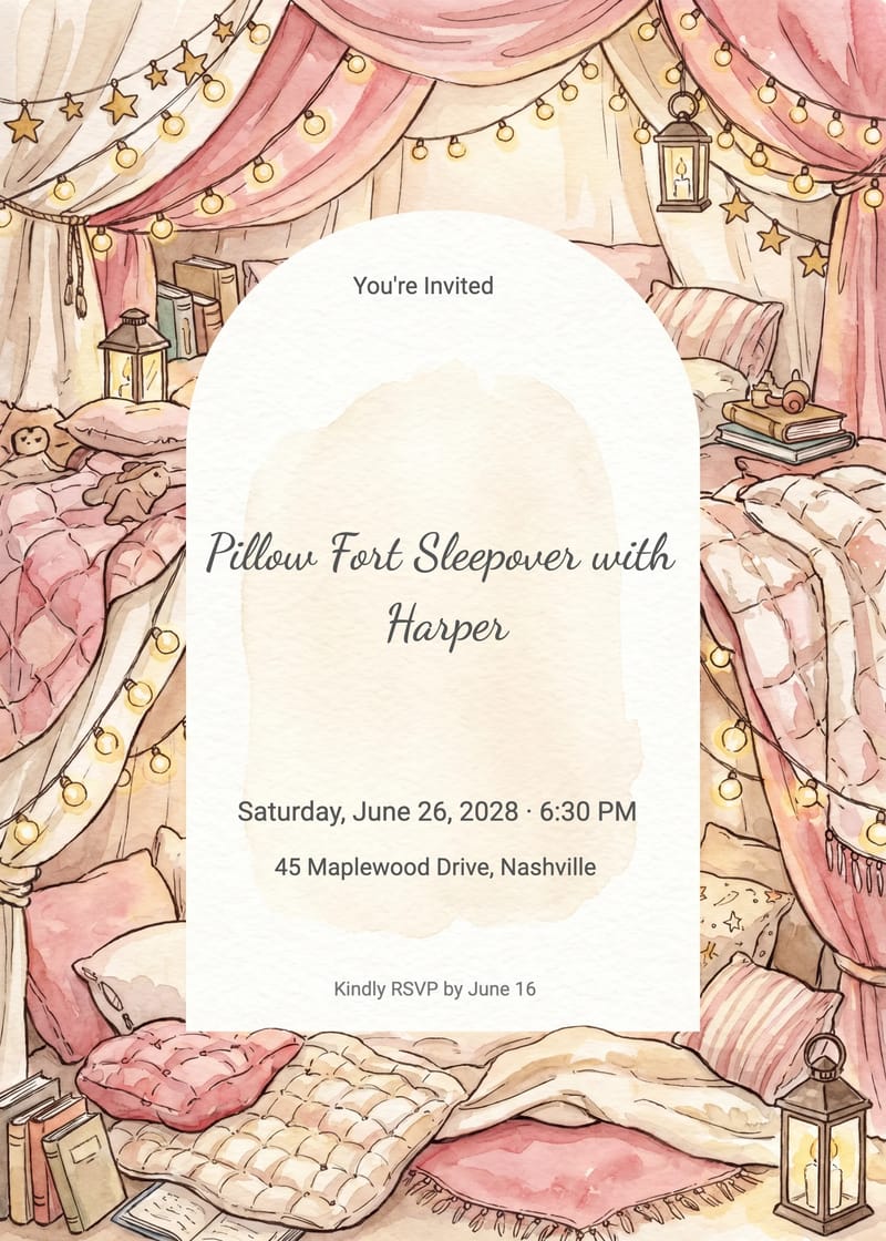 Pillow Fort Sleepover Birthday Invitation invitation