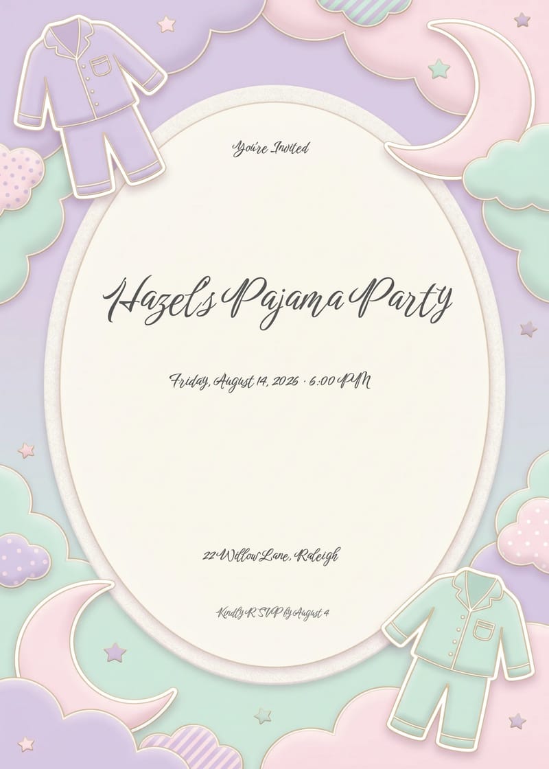 Pastel Pajama Party Sleepover Birthday Invitation invitation