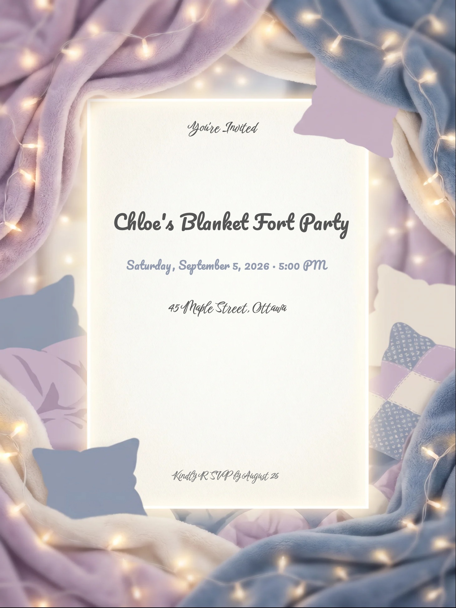 Cozy Blanket Fort Sleepover Birthday Invitation invitation