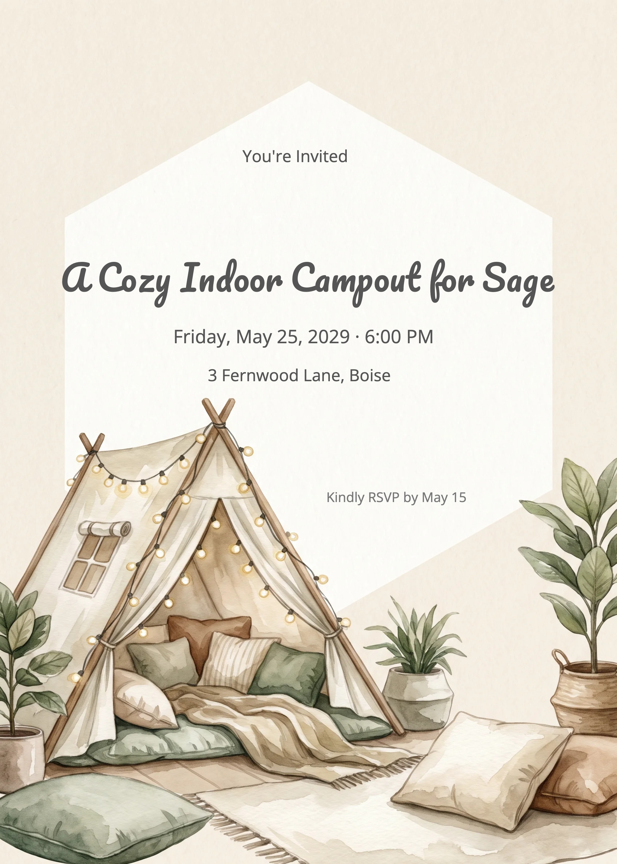 Indoor Camping Sleepover Birthday Invitation invitation