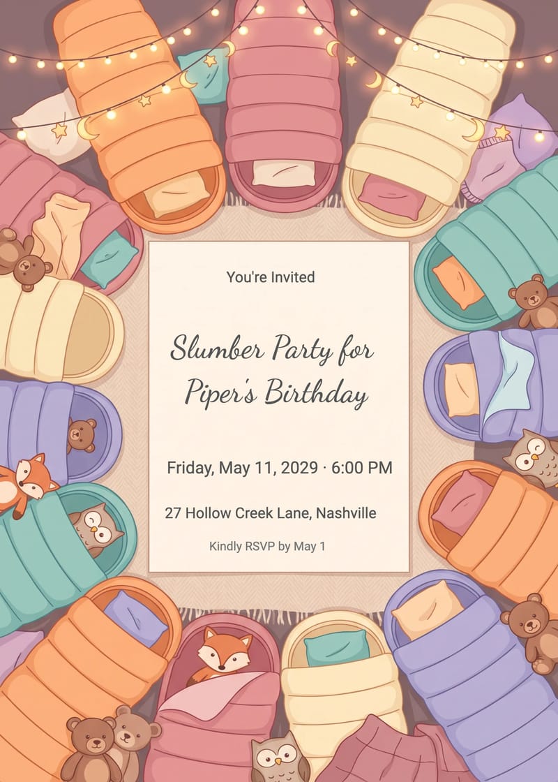 Slumber Party Sleepover Birthday Invitation invitation