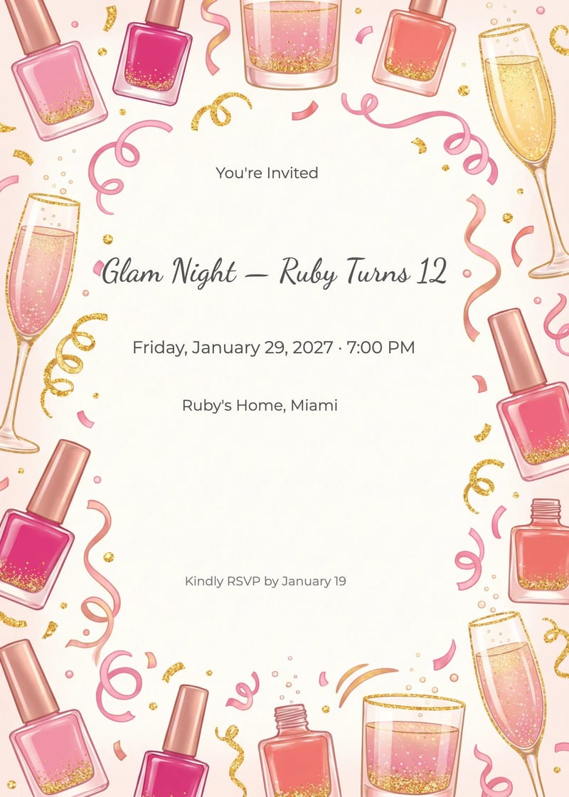 Glam Nail Polish Sleepover Birthday Invitation invitation