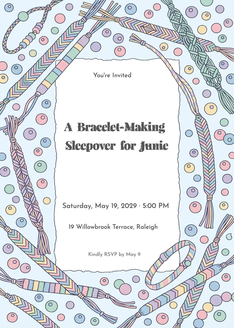 Friendship Bracelets Sleepover Birthday Invitation invitation