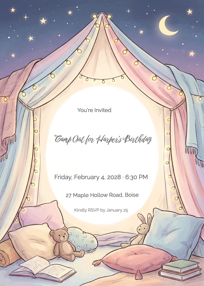 Cozy Tent Sleepover Invitation invitation
