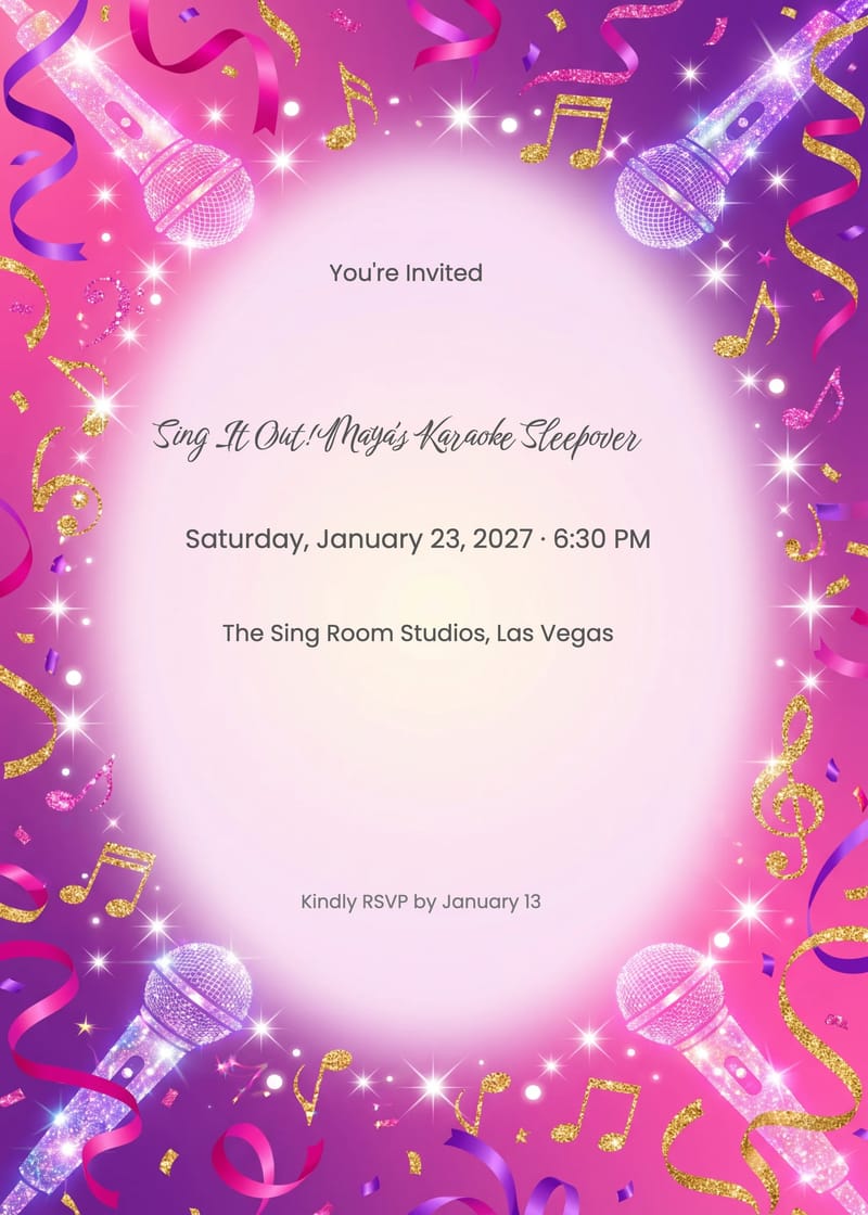 Karaoke Night Sleepover Birthday Invitation invitation