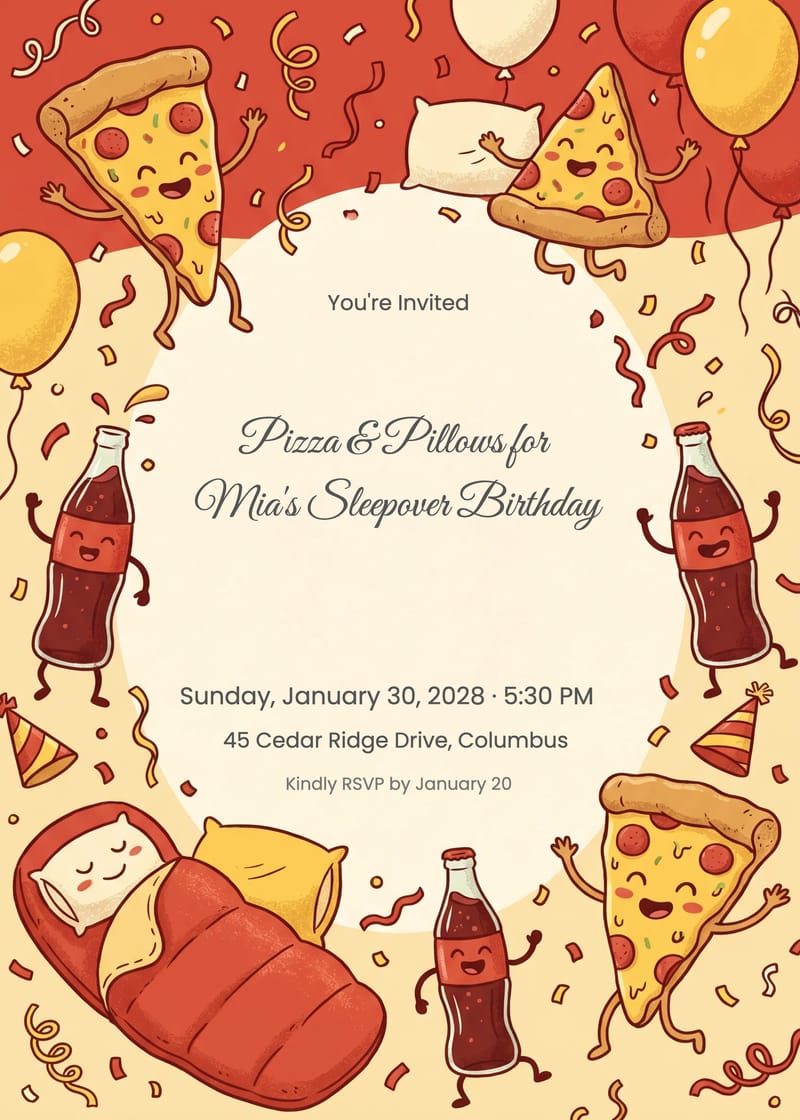 Pizza Night Sleepover Invitation invitation