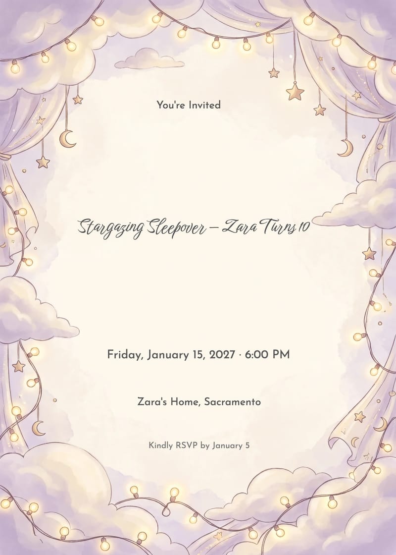 Fairy Lights Sleepover Birthday Invitation invitation