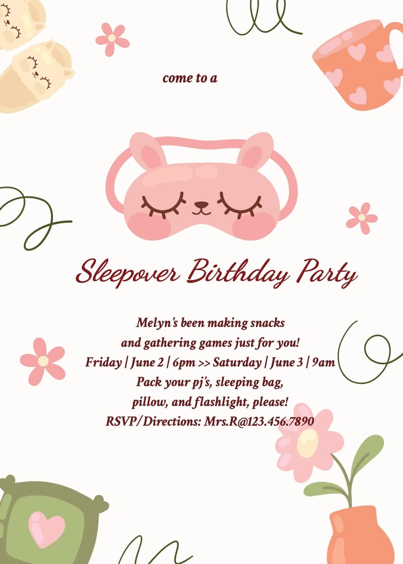 cup sleepover birthday invitation Card sleepover birthday invitations invitation card design for events