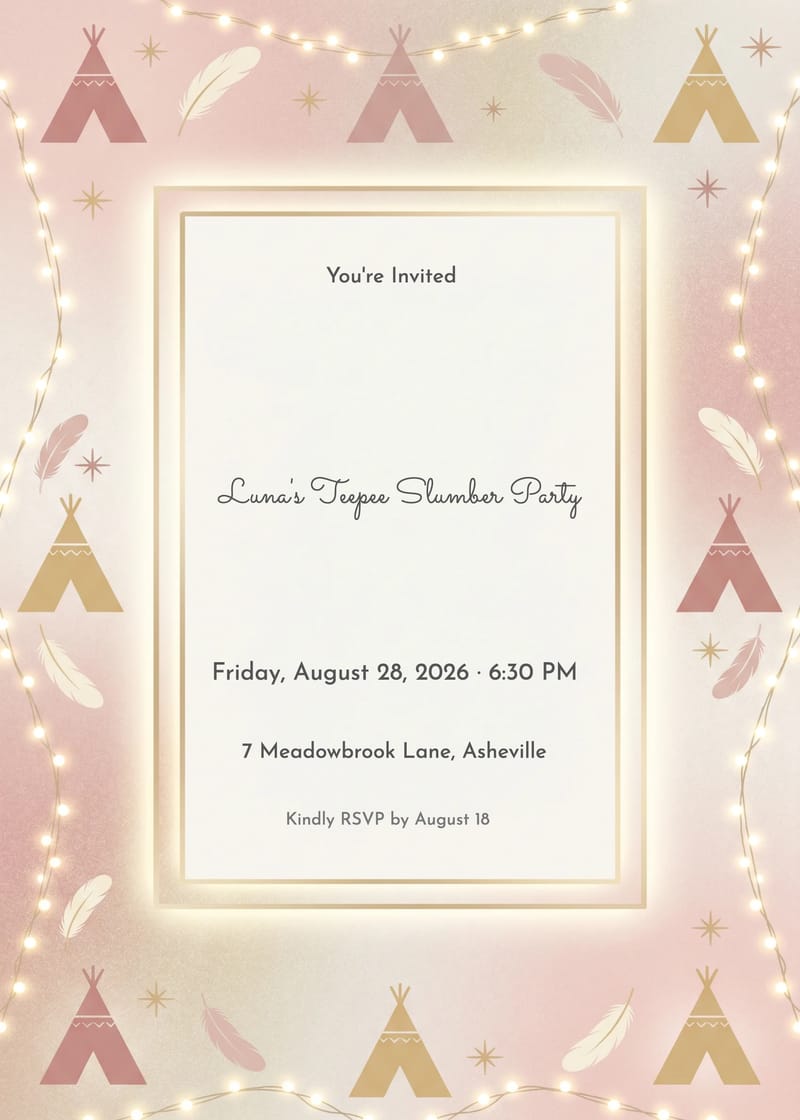 Boho Teepee Sleepover Birthday Invitation invitation