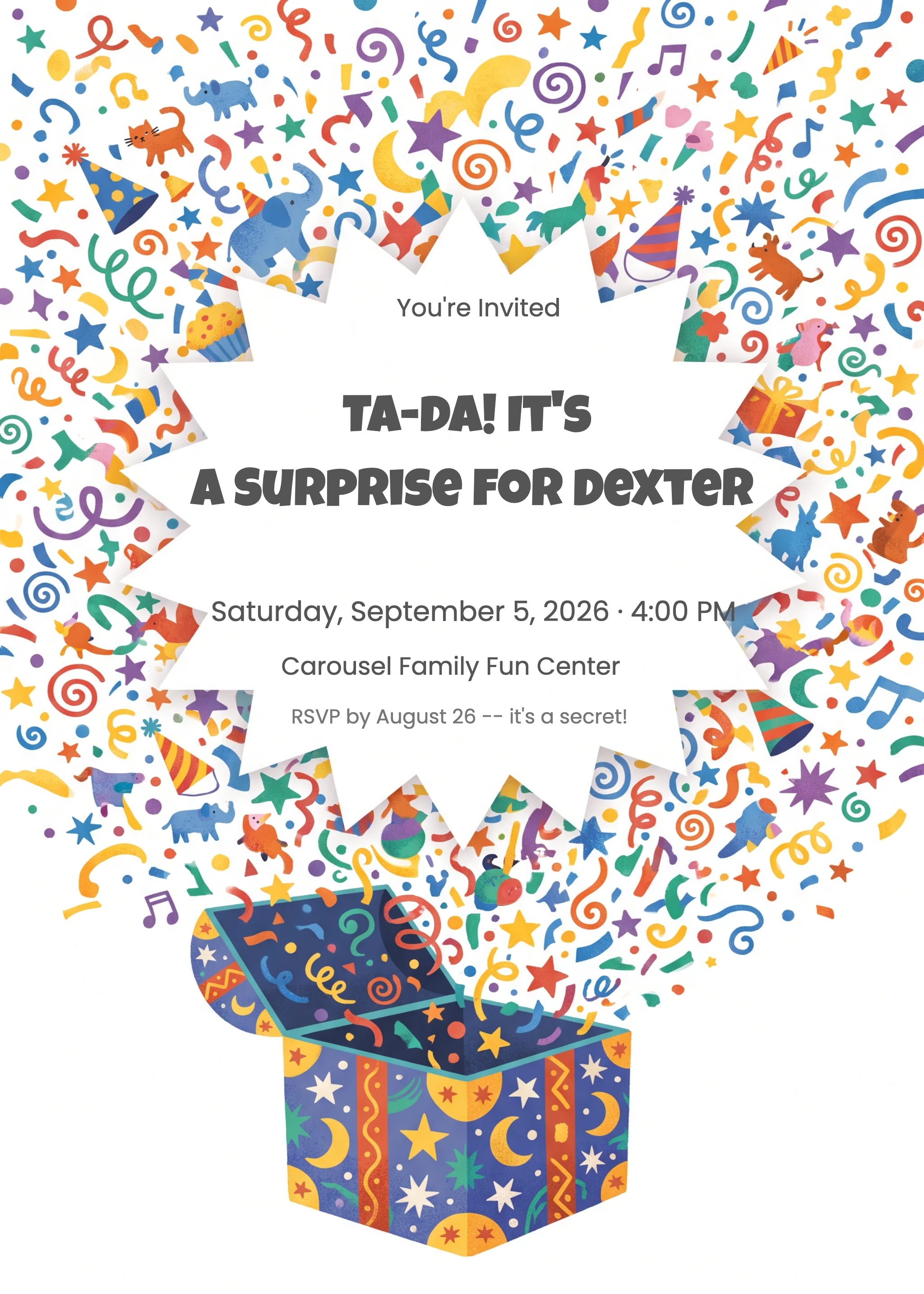 Magic Box Reveal Surprise Birthday Invitation