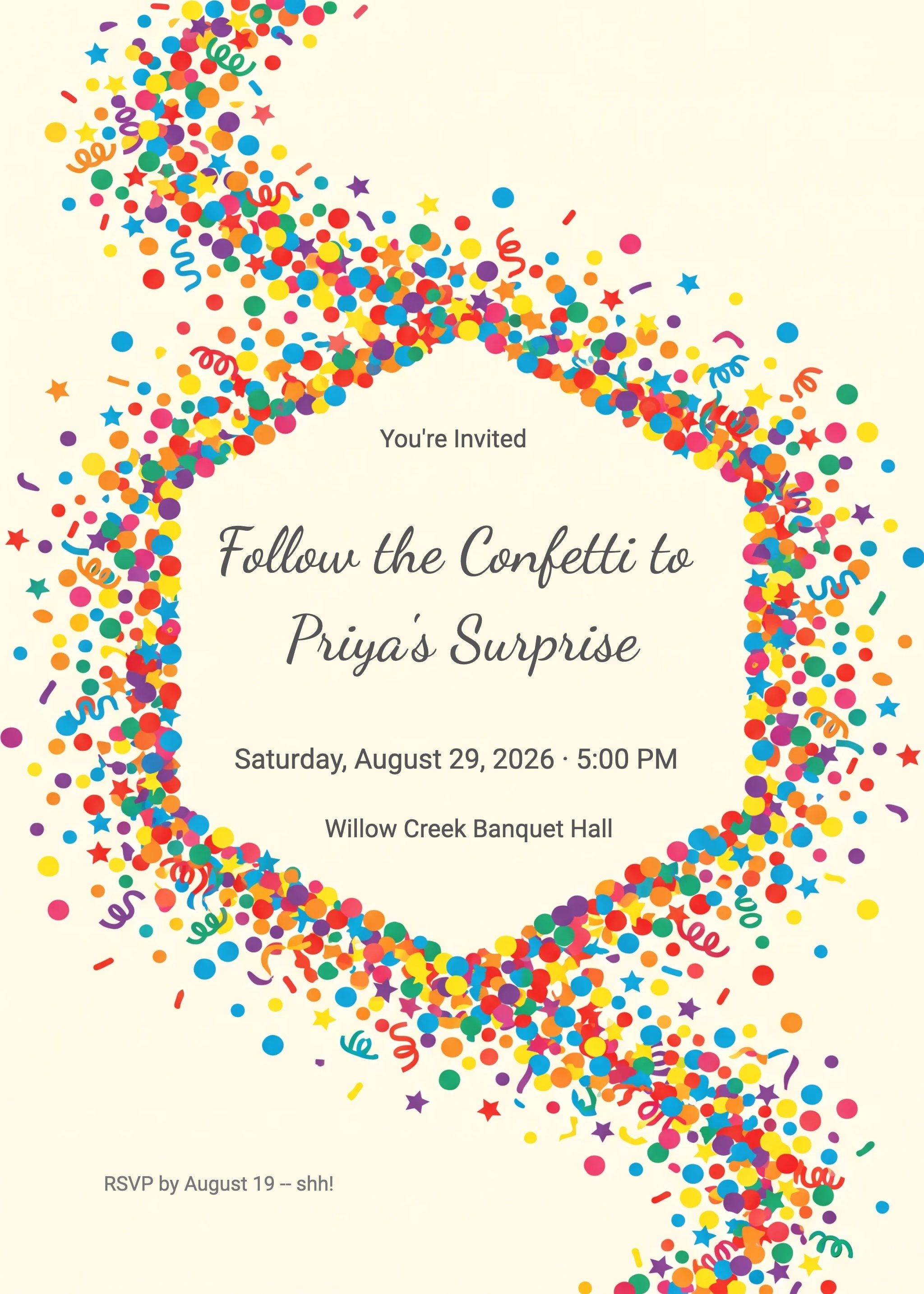 Confetti Trail Surprise Birthday Invitation 