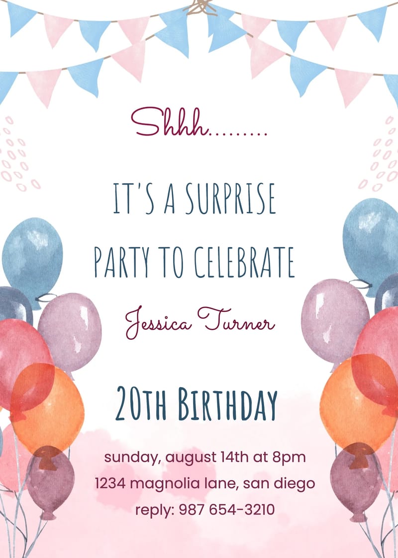 balloon surprise birthday invitation Template surprise birthday template with stylish layout