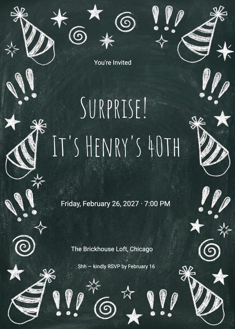 Chalkboard Surprise Birthday Invitation invitation