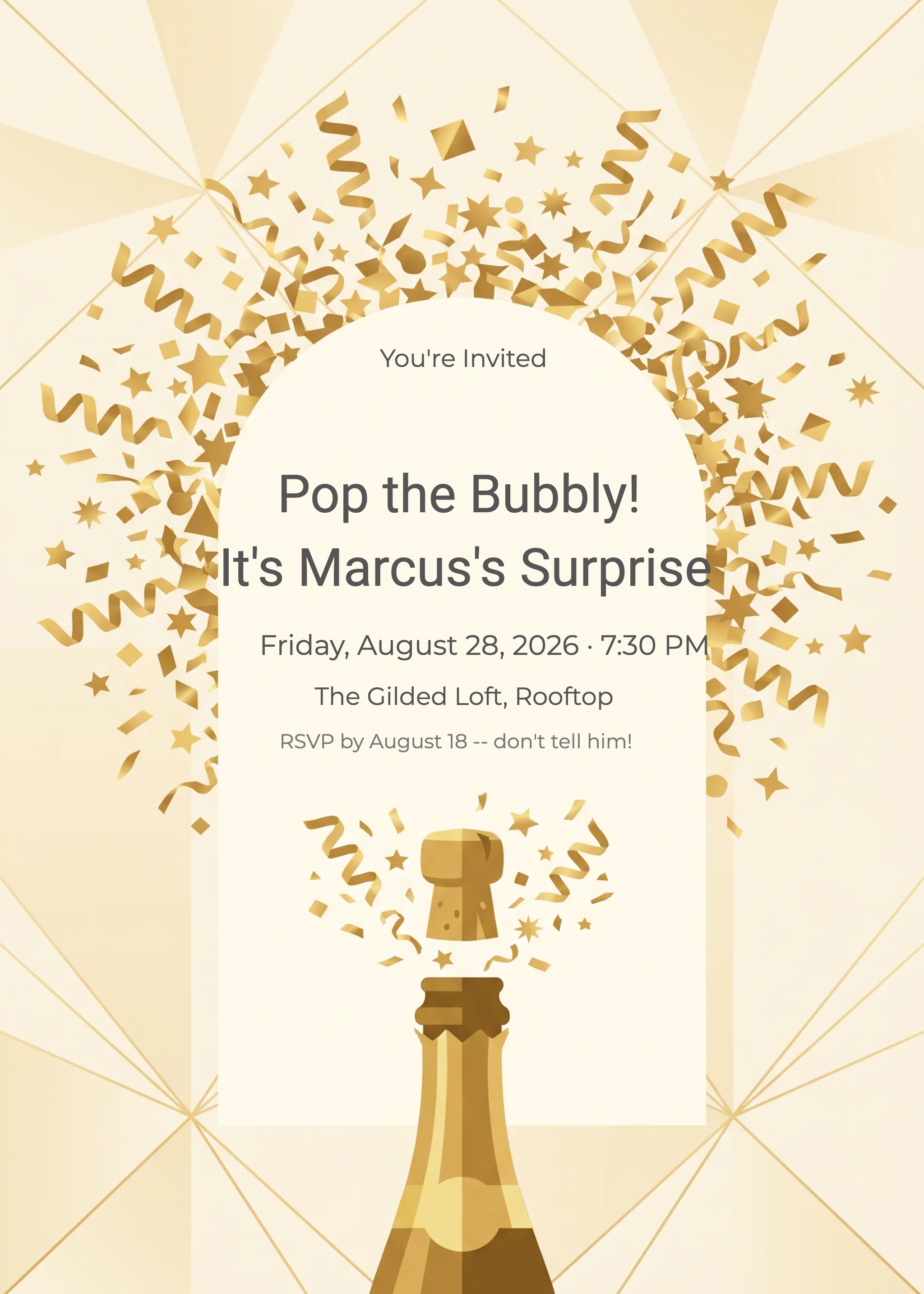 Champagne Pop Surprise Birthday Invitation