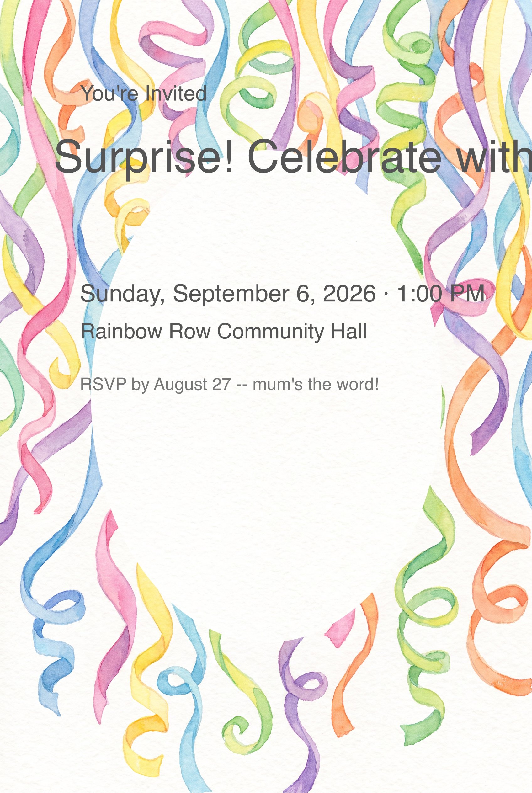 Streamer Rain Surprise Birthday Invitation