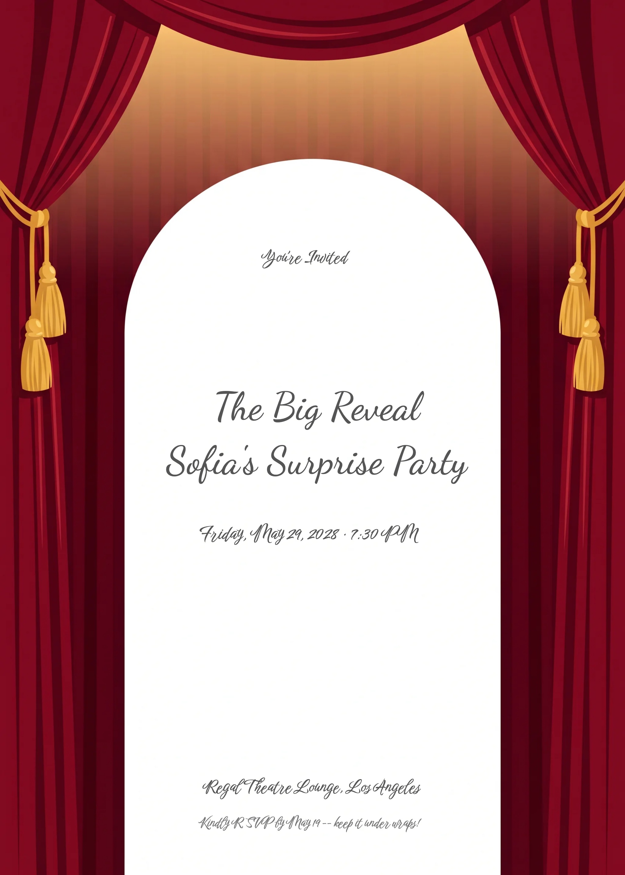 Curtain Reveal Surprise Birthday Invitation invitation