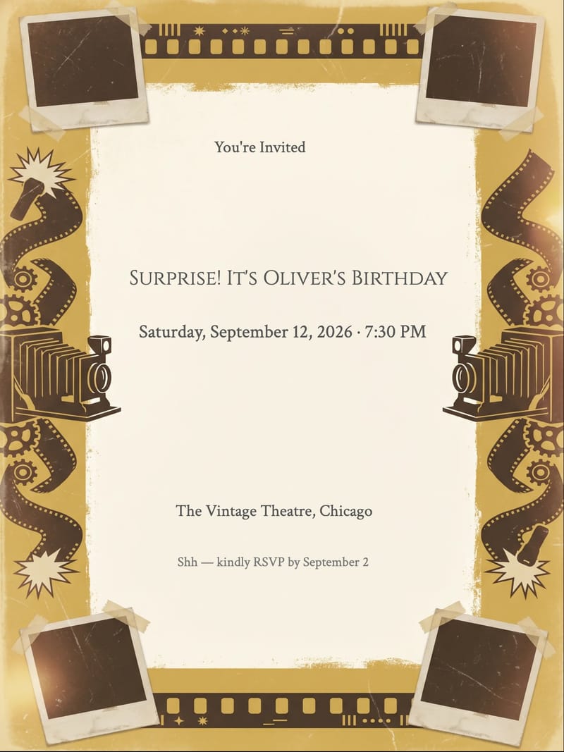 Vintage Cinema Surprise Birthday Invitation invitation